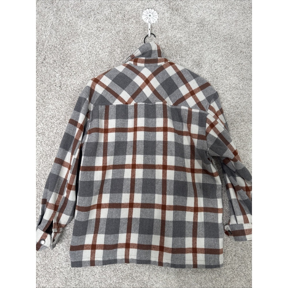 HFX Women Jacket XS Beige Plaid Flannel‎ Pearl Snap Shacket Wool Blend - Picture 5 of 8